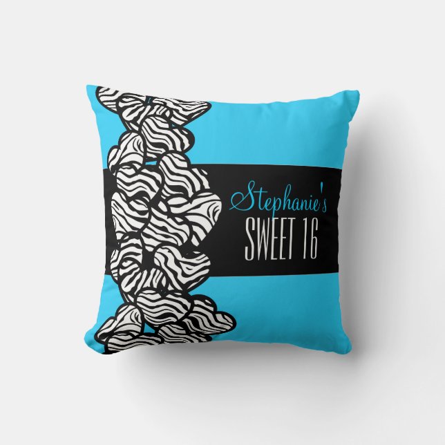 Niedliches blaues Zebraherz Sweet 16 Birthday Pill Kissen (Vorderseite)