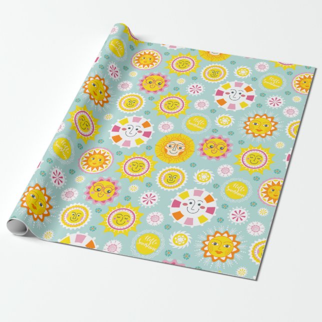 Niedliches blaugelbes Sonnenschutzpapier Geschenkpapier (Ungerollt)