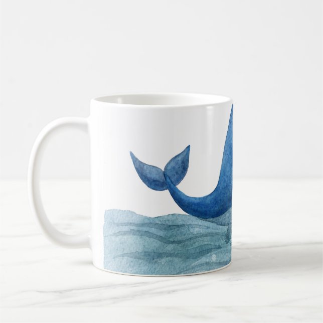 Niedliches Blauwal-Aquarellbild Kaffeetasse (Links)