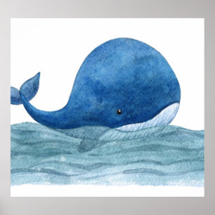 Niedliches Blauwal-Aquarellbild Poster