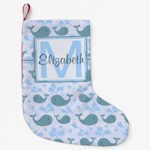 Niedliches Blauwal-Muster-Monogramm Kleiner Weihnachtsstrumpf