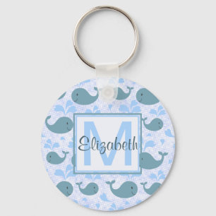 Niedliches Blauwal-Muster-Monogramm Schlüsselanhänger