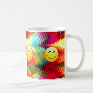 Niedliches blinzelndes glückliches Gesicht und Kaffeetasse