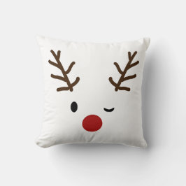Niedliches blinzelndes Rudolf-Ren-Weihnachten Kissen