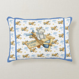 Niedliches Blue Baby Bear Boy Airplane Kinderzimme Dekokissen