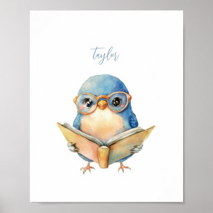 Niedliches Blue Bird Reading Poster Print