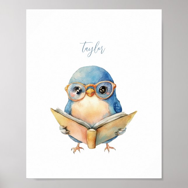 Niedliches Blue Bird Reading Poster Print (Vorne)