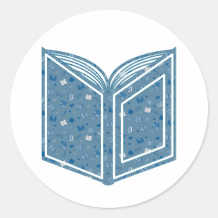 Niedliches Blue Book and Reading Pattern auf offen Runder Aufkleber