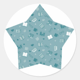 Niedliches Blue Book and Reading Pattern auf Star Runder Aufkleber