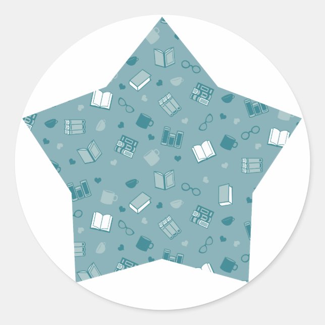 Niedliches Blue Book and Reading Pattern auf Star Runder Aufkleber (Vorderseite)