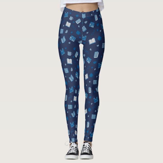 Niedliches Blue Book and Reading Pattern Leggings (Vorderseite)