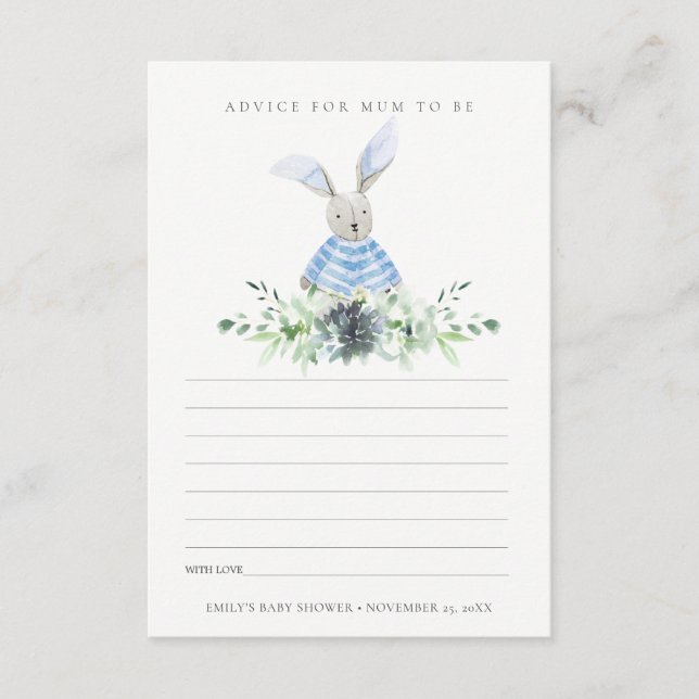 Niedliches Blue Bunny Foliage Beratung für Mum Bab Begleitkarte (Vorderseite)