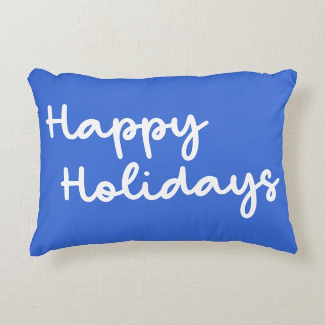 Niedliches Blue Happy Holidays Whimsical Letting Dekokissen (Vorderseite)