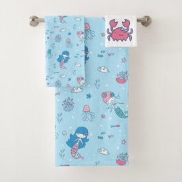 Niedliches Blue Mermaid Badetuch Set