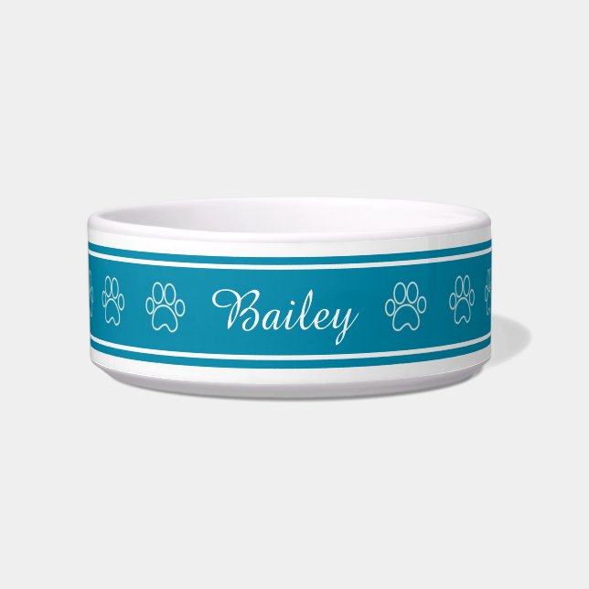 Niedliches Blue Paw Print Personalisiert Napf (Vorderseite)