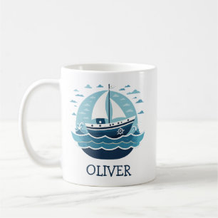 Niedliches Blue Sailboat auf See Personalisiert Kaffeetasse