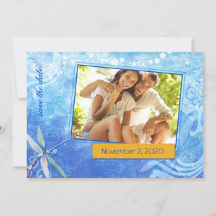 Niedliches Blue Wedding Foto Dragonfly Save the Da Date