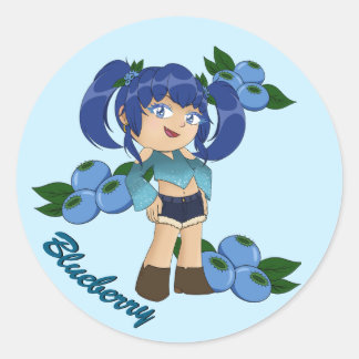 Niedliches Blueberry-Thema Chibi mit Blueberries Runder Aufkleber