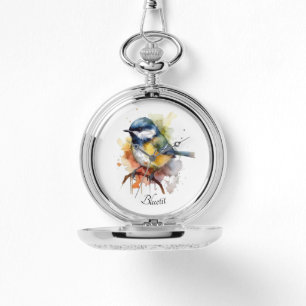 Niedliches Bluetit auf Zweig, Brauch Armbanduhr