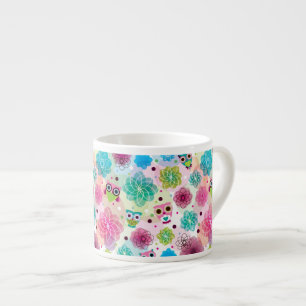 Niedliches Blumeneulen-Hintergrundmuster Espressotasse
