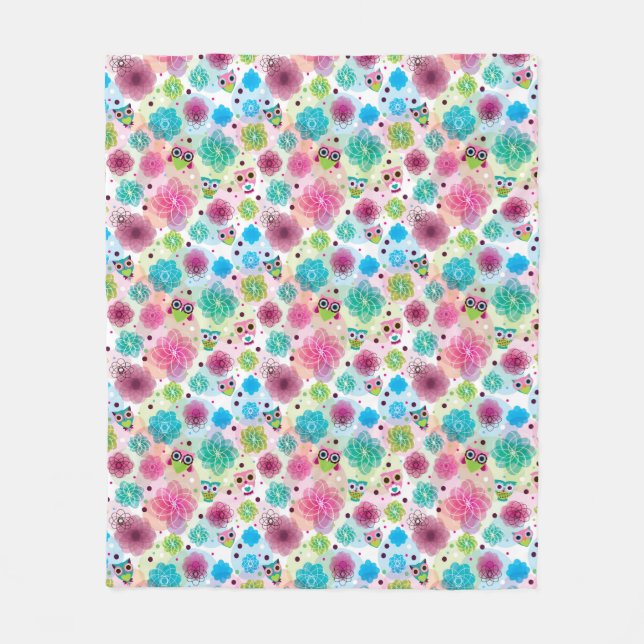 Niedliches Blumeneulen-Hintergrundmuster Fleecedecke (Vorderseite)