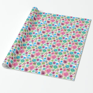 Niedliches Blumeneulen-Hintergrundmuster Geschenkpapier