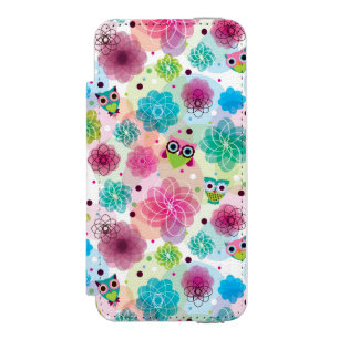 Niedliches Blumeneulen-Hintergrundmuster Incipio Watson™ iPhone 5 Geldbörsen Hülle