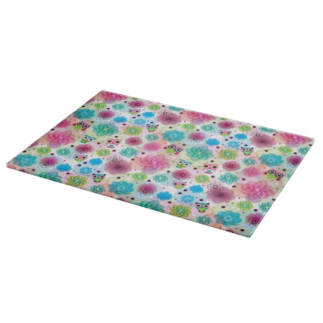 Niedliches Blumeneulen-Hintergrundmuster Schneidebrett (Ecke)
