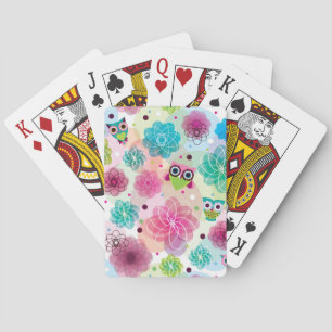 Niedliches Blumeneulen-Hintergrundmuster Spielkarten