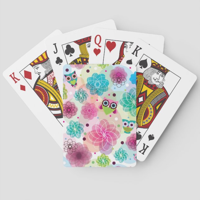 Niedliches Blumeneulen-Hintergrundmuster Spielkarten (Rückseite)