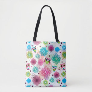 Niedliches Blumeneulen-Hintergrundmuster Tasche