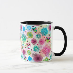 Niedliches Blumeneulen-Hintergrundmuster Tasse