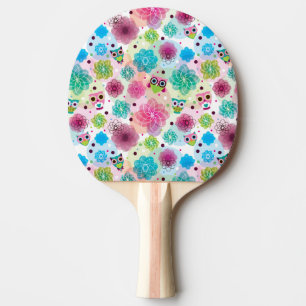 Niedliches Blumeneulen-Hintergrundmuster Tischtennis Schläger