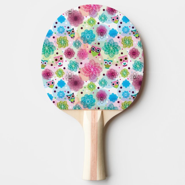 Niedliches Blumeneulen-Hintergrundmuster Tischtennis Schläger (Vorderseite)