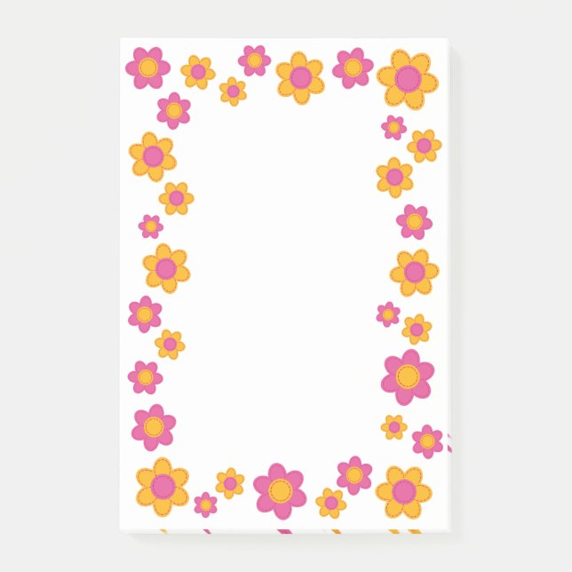 Niedliches Blumenfederdesign fuchsienrosa und gelb Post-it Klebezettel (Vorderseite)
