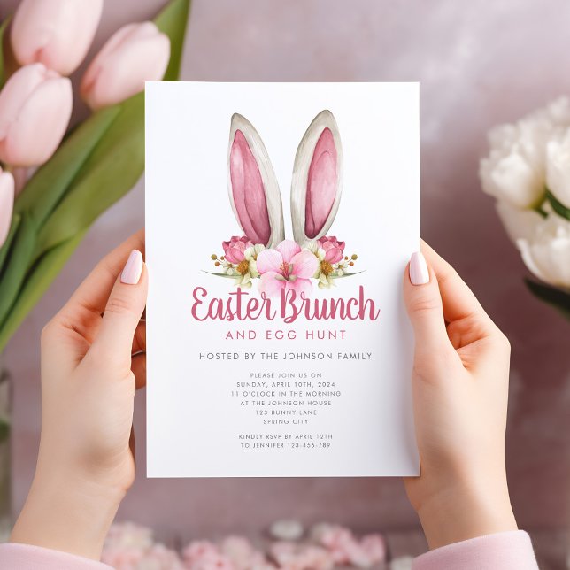 Niedliches Blumengebälk Osterfeier Einladung (Cute Floral Bunny Ears Easter Brunch Invitation)