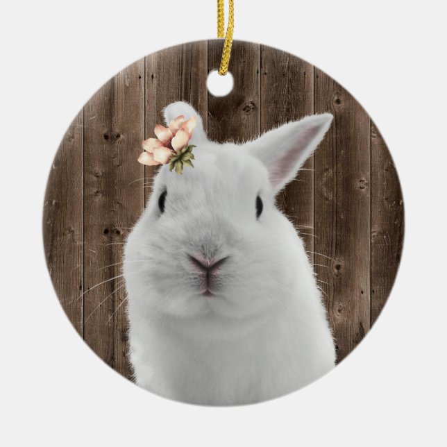 Niedliches Blumengebälk Weißes Kaninchenholz Keramik Ornament (Vorne)