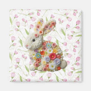 Niedliches, blumengeschmücktes Osterhasen Magnet