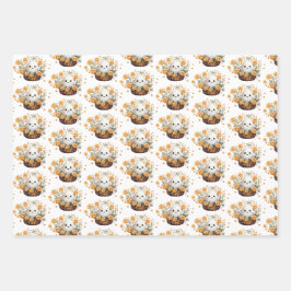 Niedliches BlumenHalloween Geschenkpapier Set