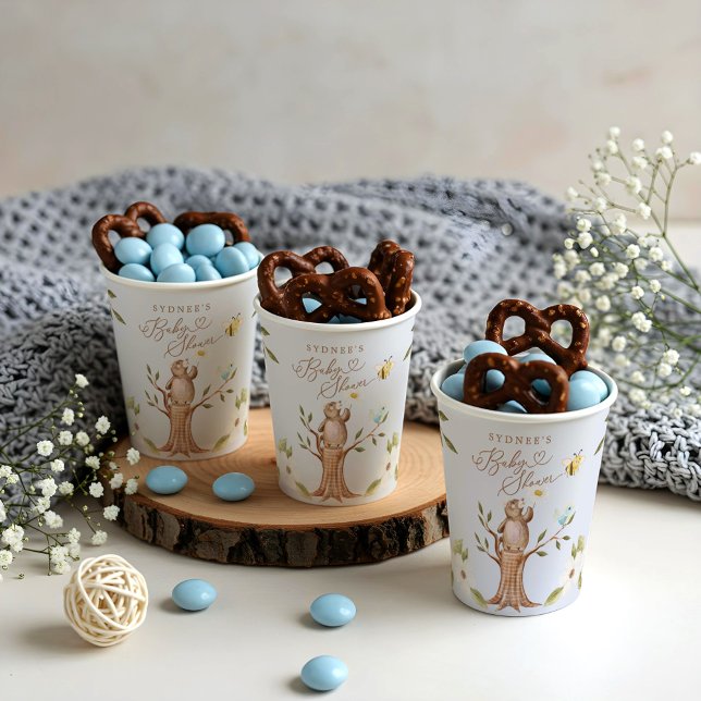 Niedliches Blumenholz-Bärendusche Pappbecher (Cute Floral Woodland Knitted Bear Baby Shower Paper Cups)