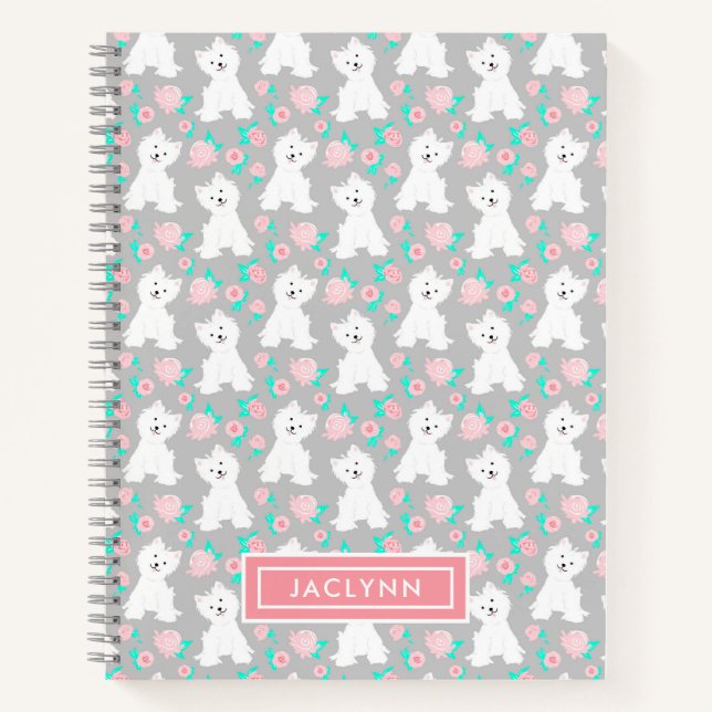 Niedliches Blumenmuster | Personalisiert | Grau Notizbuch (Vorderseite)