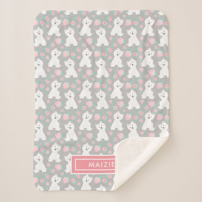 Niedliches Blumenmuster| Personalisiert Grau Sherpadecke (Vorderseite)