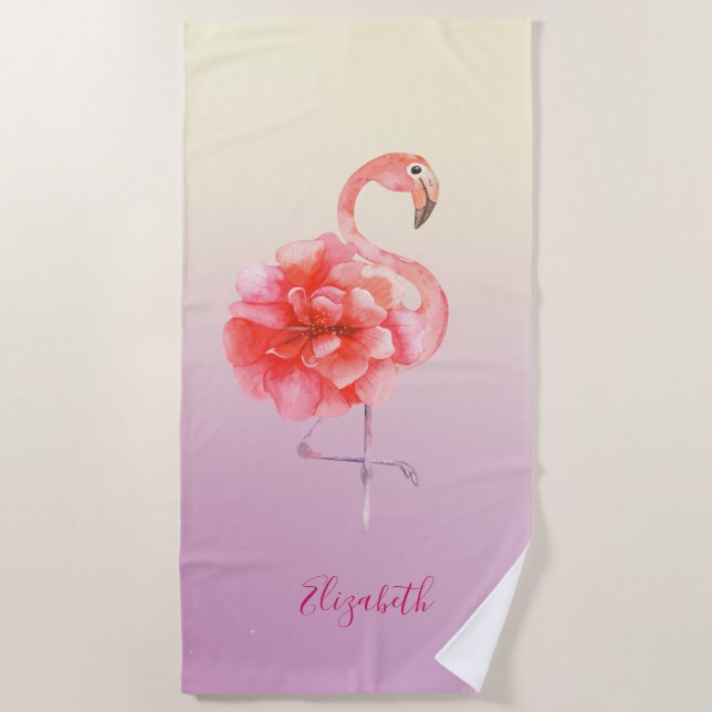 Niedliches Blumenrosa Flamingos Ombre Strandtuch (Vorderseite)