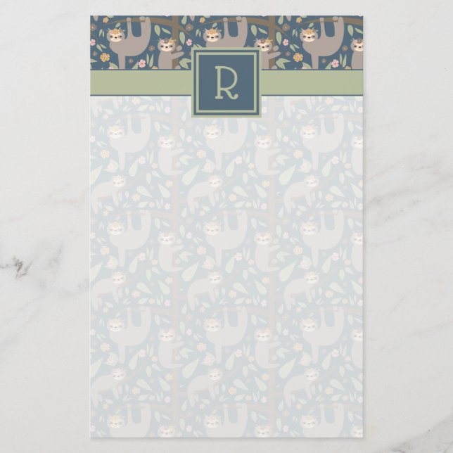 Niedliches Blumensloth-Muster Briefpapier (Vorderseite)