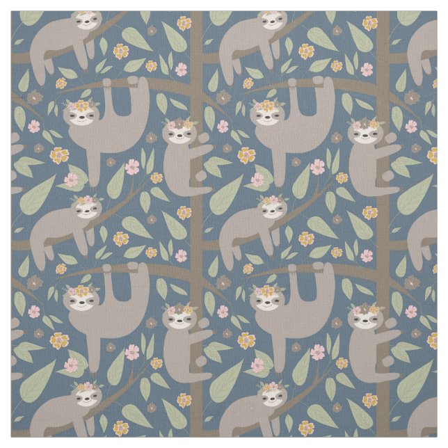 Niedliches Blumensloth-Muster Stoff (Muster)