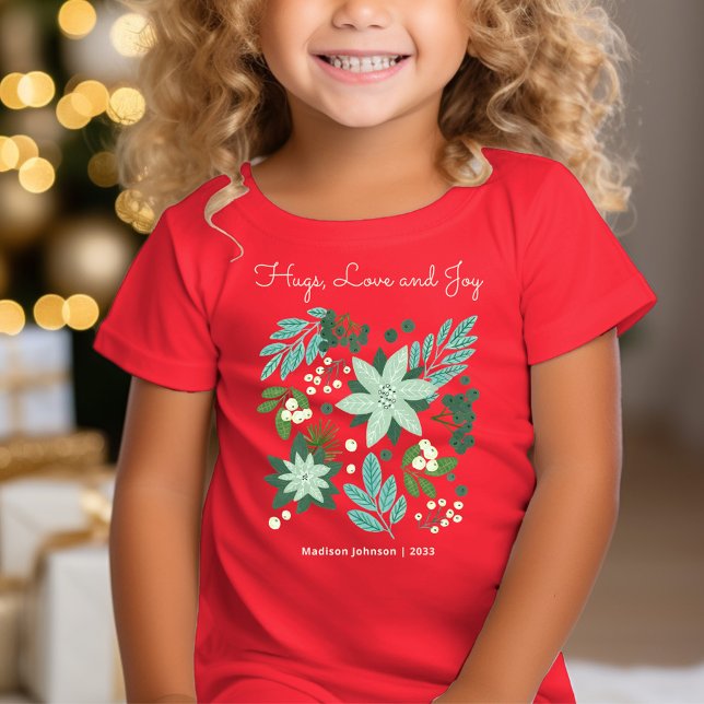Niedliches Blumenweihnachtsfest Rotes Party T-Shirt (Cute Floral Christmas Party Red T-Shirt)