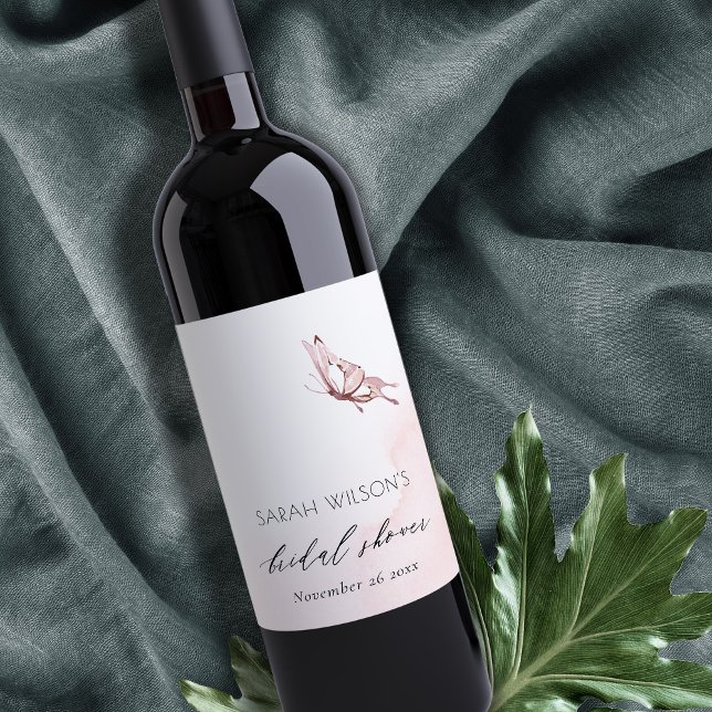 NIEDLICHES BLUSH-WATERCOLOR-BUTTERFLY-BRAUTPARTY WEINETIKETT (Von Creator hochgeladen)