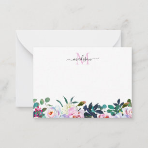 Niedliches Blütenrot Rosa Botanisches Monogramm Mitteilungskarte