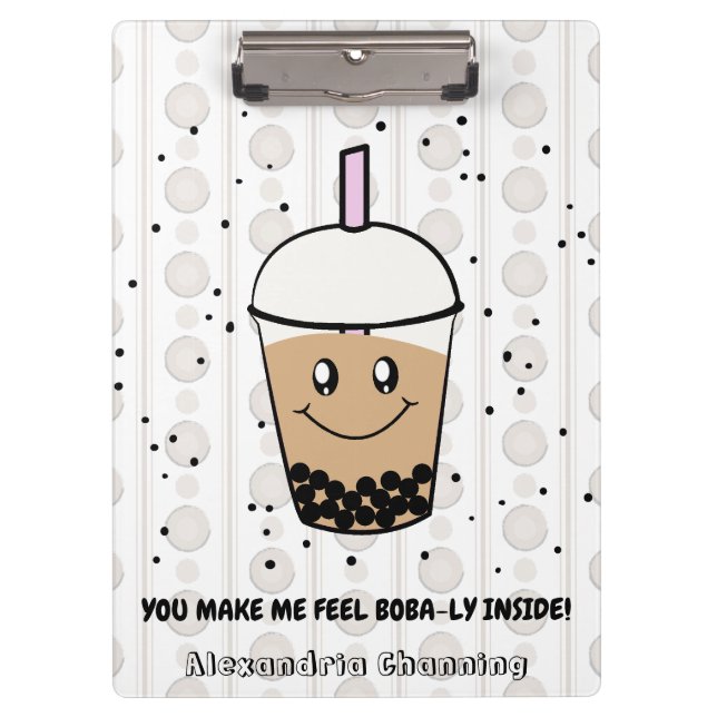 Niedliches Boba Bubble Tee Pun Personalisierte Zwi Klemmbrett (Vorderseite)