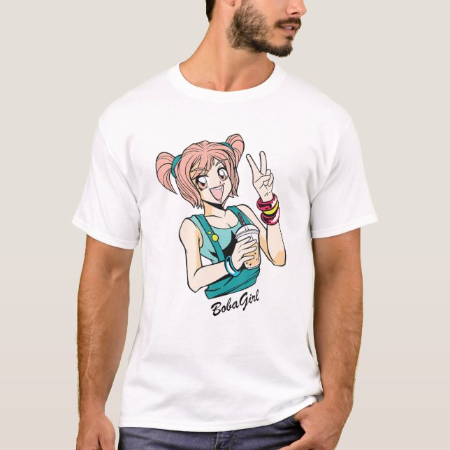 Niedliches Boba Girl Anime Girl trinkt eine Blase  T-Shirt (Vorderseite)